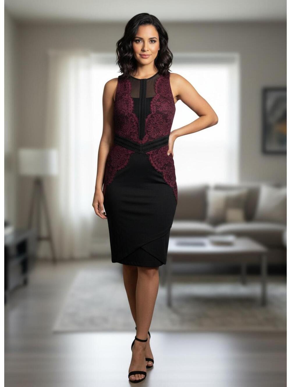 Astr the Label Elegant Black and Burgundy Lace Cocktail Dress Medium